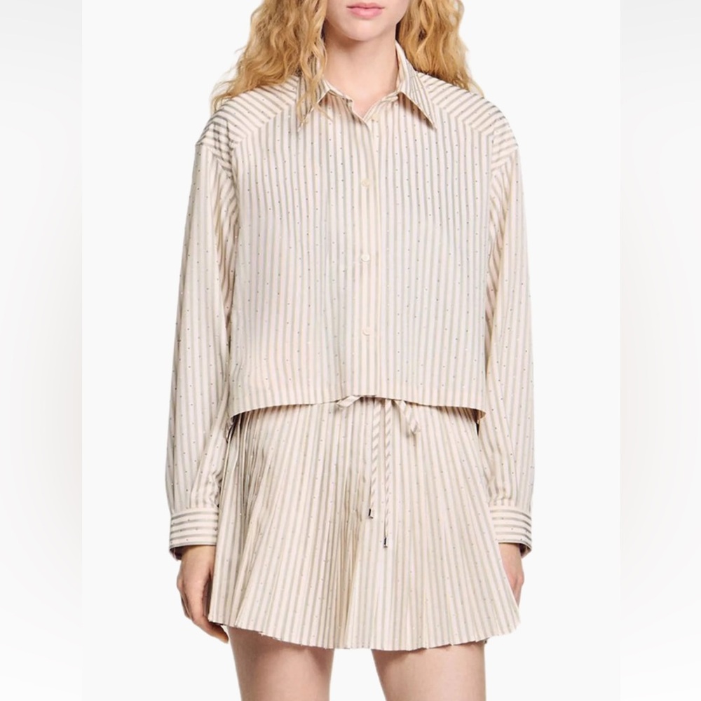 Sandro Stella Embellished Striped Shirt & Skirt Set
